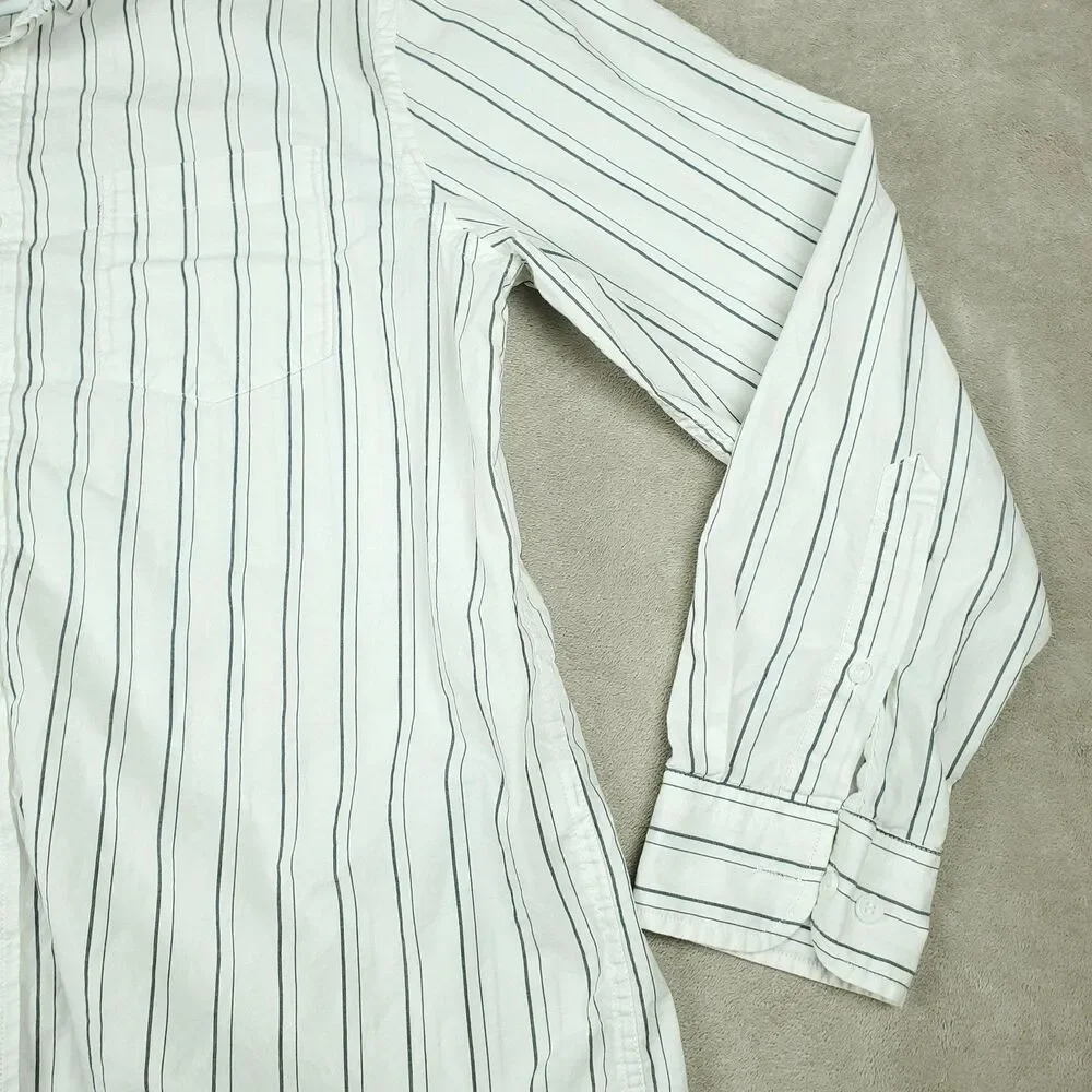 Banana Republic Shirt Mens Large White Stripe Untucked Fit Button Up Casual